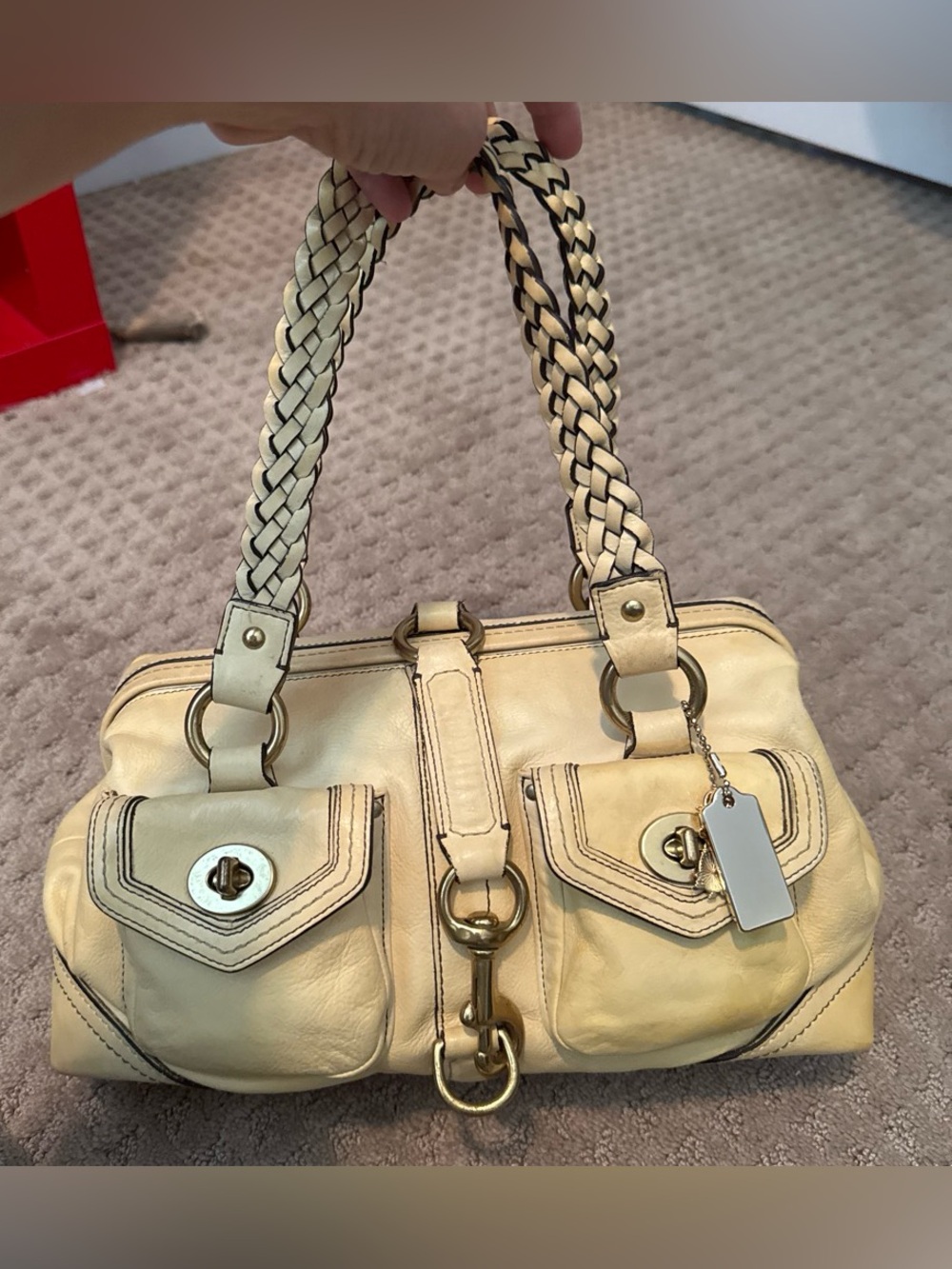 Coach Daphne Cream Leather Shoulder Bag with Braided Handles